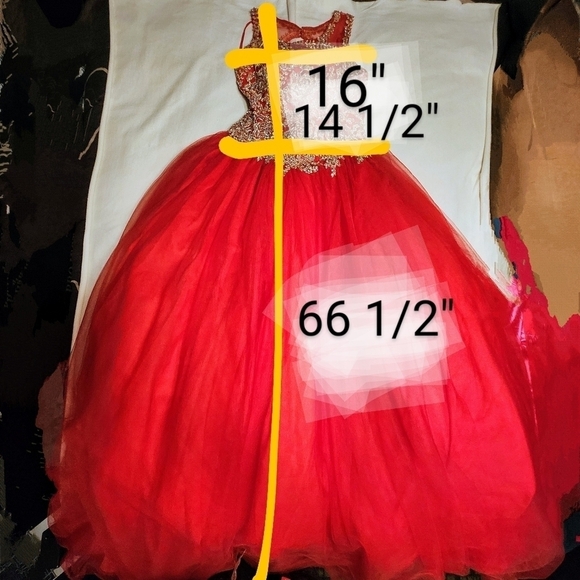 Layla K Quinceanera Ball Gown Dress Red Gold Beaded Size 6 - Picture 13 of 13